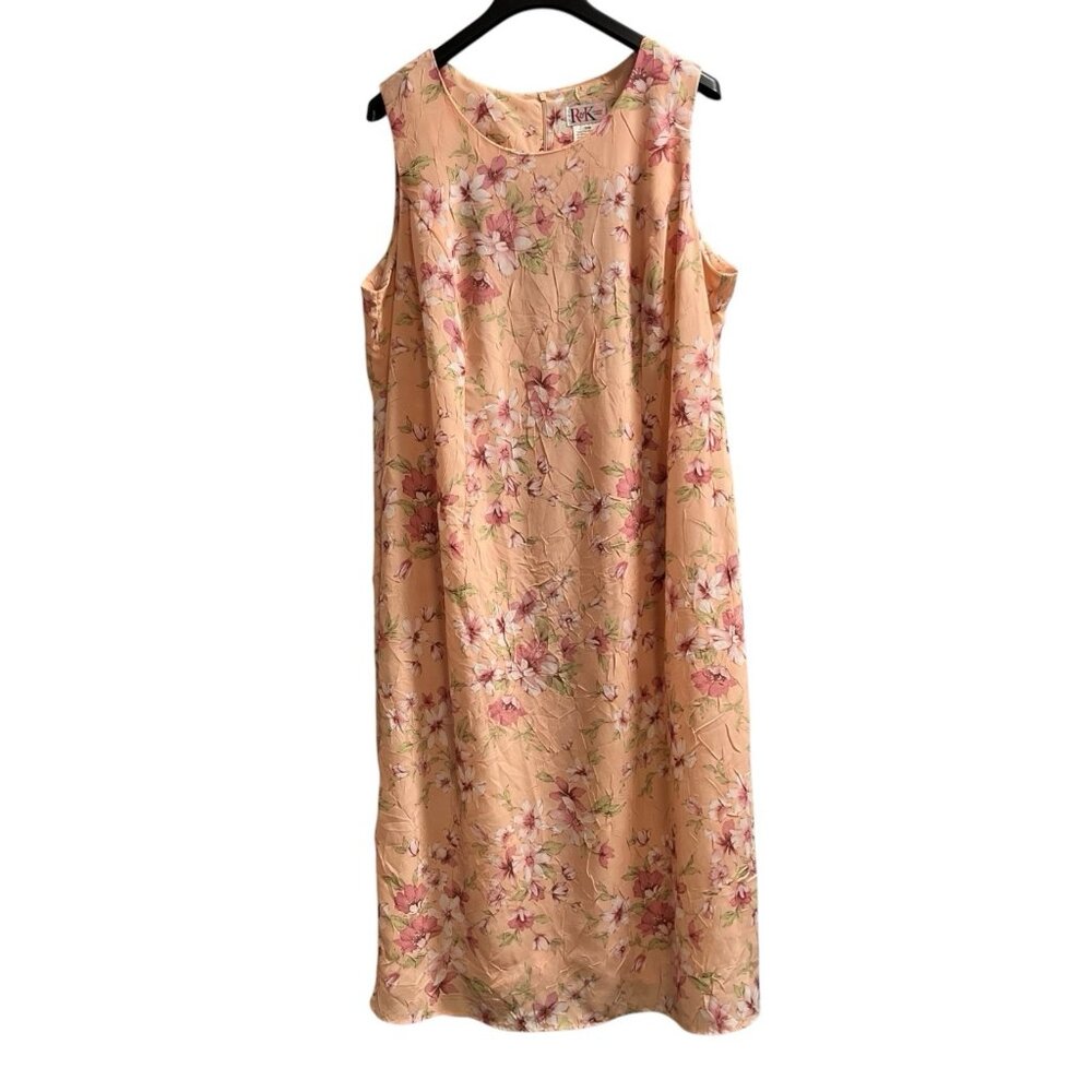 Vintage R & K Dress Womens‎ 20W Pink Textured Floral Satin Maxi Cottagecore Y2K